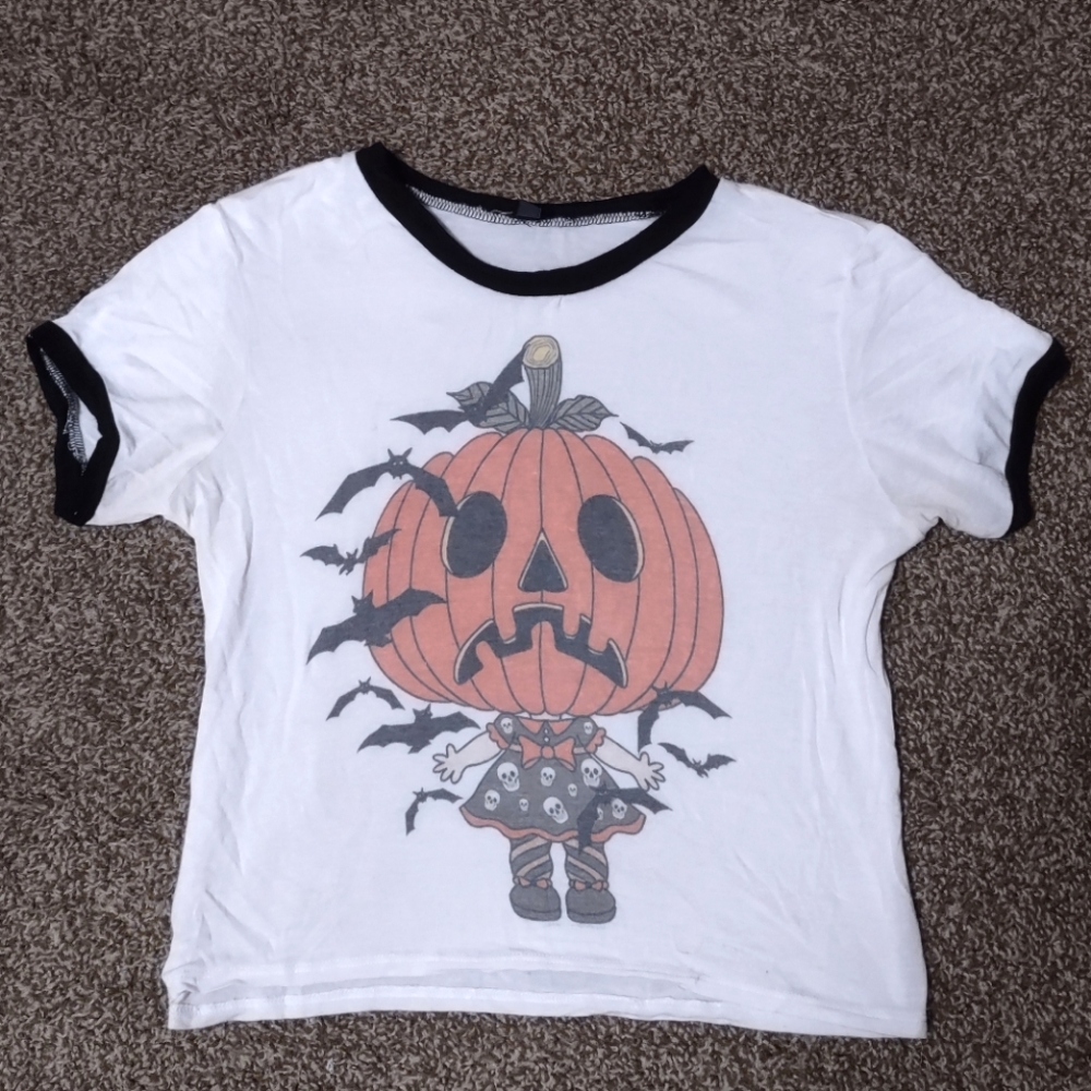 Vera's Eyecandy Halloween pumpkin head crop top size small